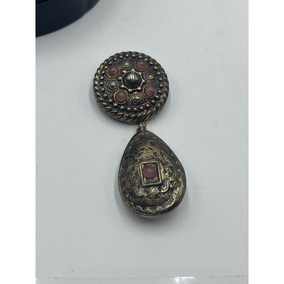 CHARLIE LAURE PARIS Vintage 4” Brass Articulated Dangle Repousse Orange Brooch - Picture 13 of 15